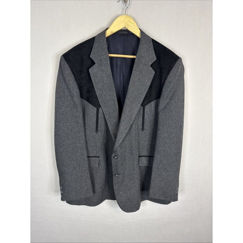 Vintage Circle S Western Sport Coat 48R Gray‎ Black Yoke USA Made Cowboy Blazer